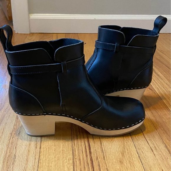 Swedish Hasbeens Black Leather Ankle Clogs - Picture 4 of 5